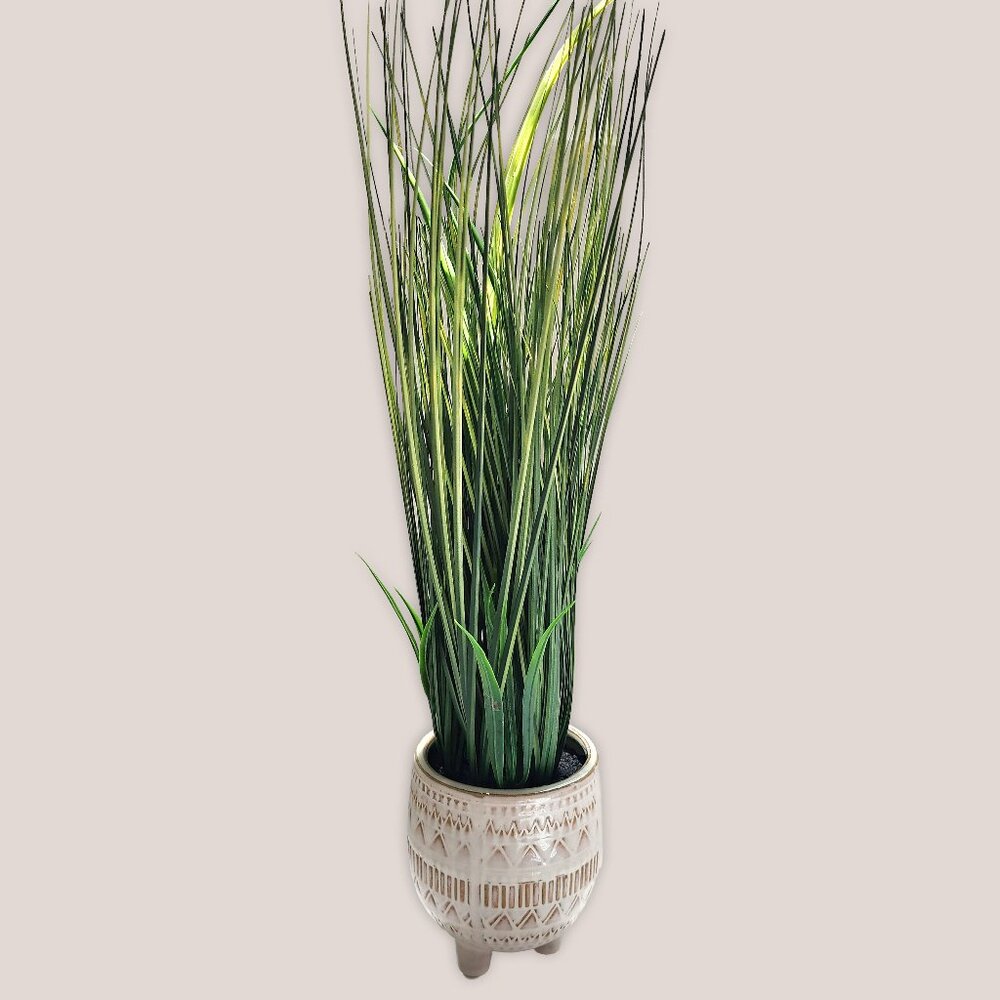 Faux Tall Grass Artificial Plant Boho Tribal Ceramic Footed Pot 23.5" HomeGoods